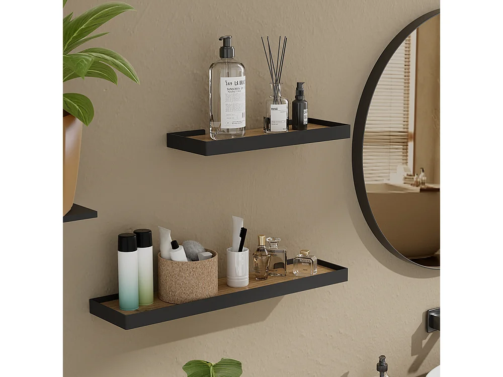 Muurplank zwart/eiken 60x15x3 erni