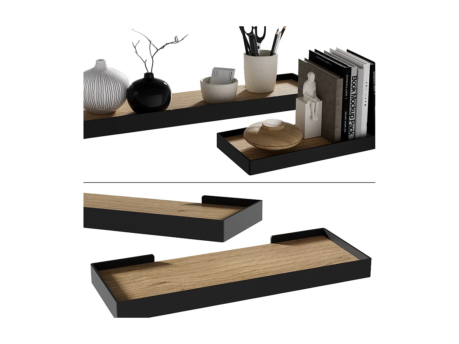 Muurplank zwart/eiken 60x15x3 erni