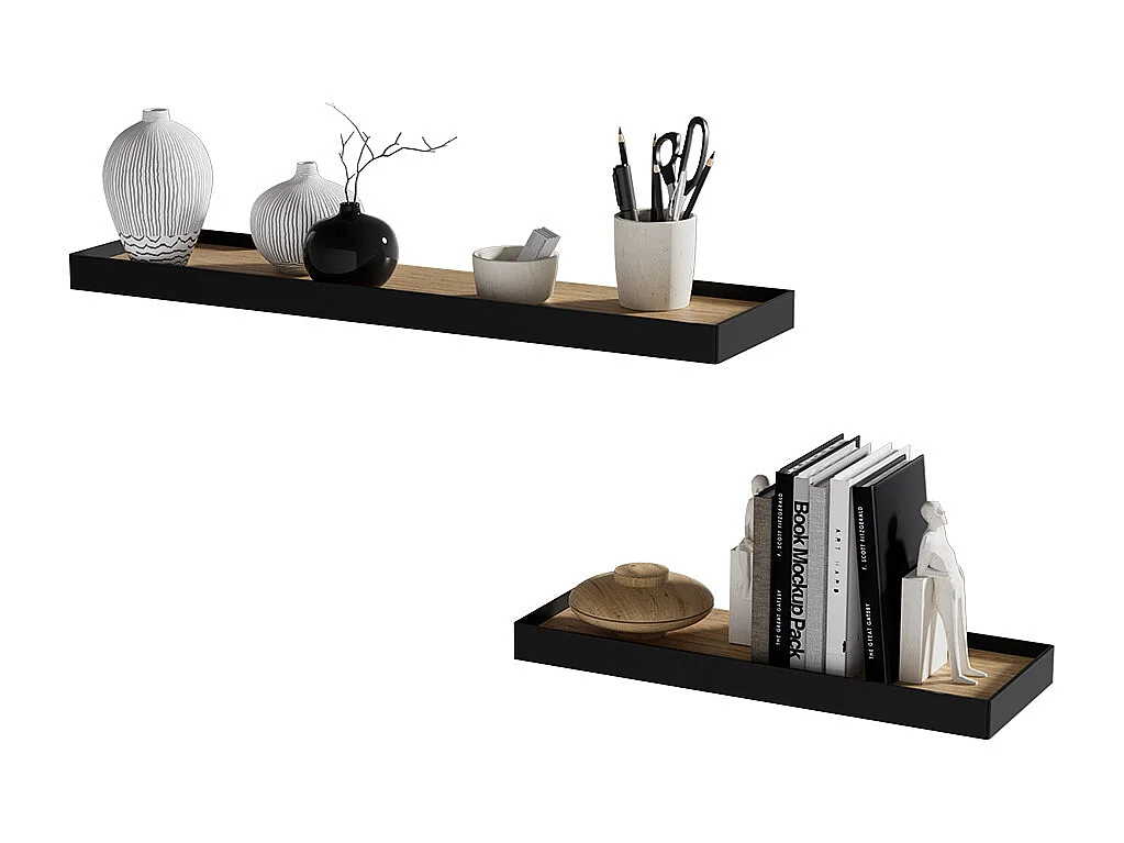 Muurplank zwart/eiken 60x15x3 erni