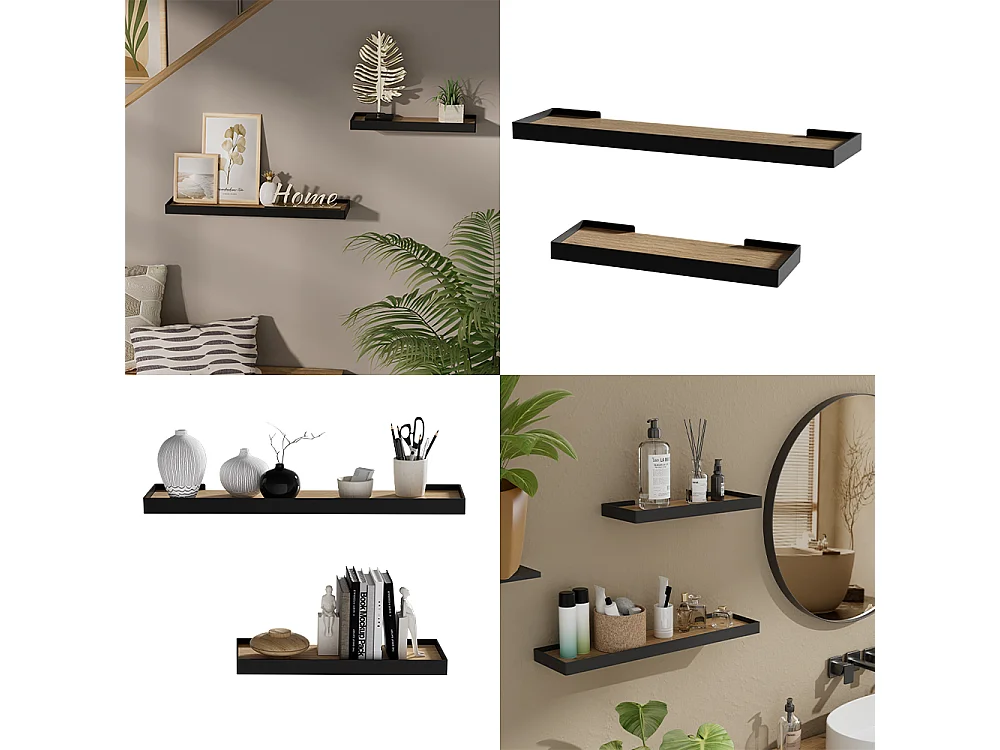 Muurplank zwart/eiken 60x15x3 erni