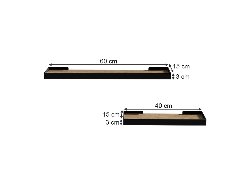 étagère murale noir/chêne 60x15x3 erni