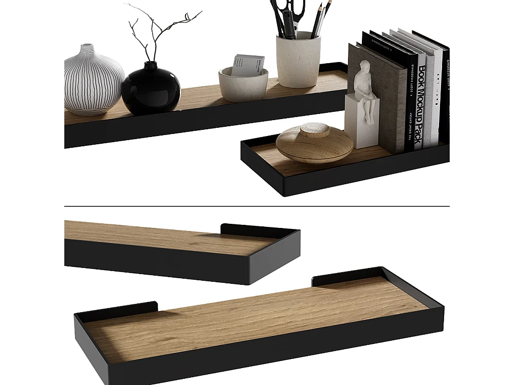 étagère murale noir/chêne 60x15x3 erni