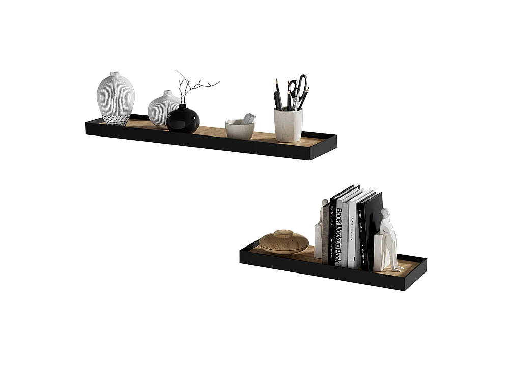 étagère murale noir/chêne 60x15x3 erni