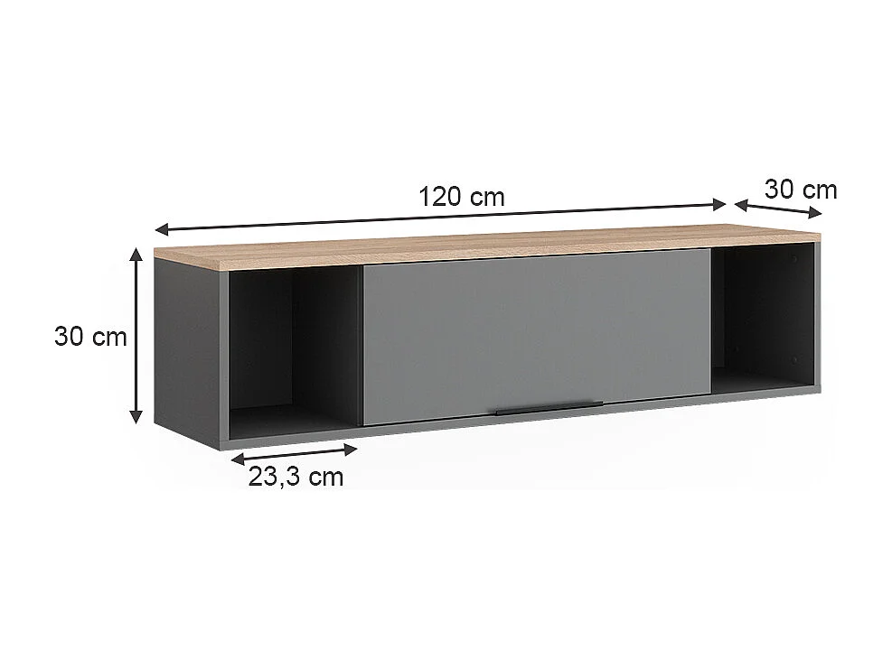 Étagère murale anthracite/sonoma 120x30x30 betti