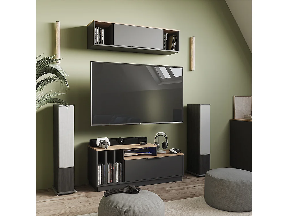 Étagère murale anthracite/sonoma 120x30x30 betti