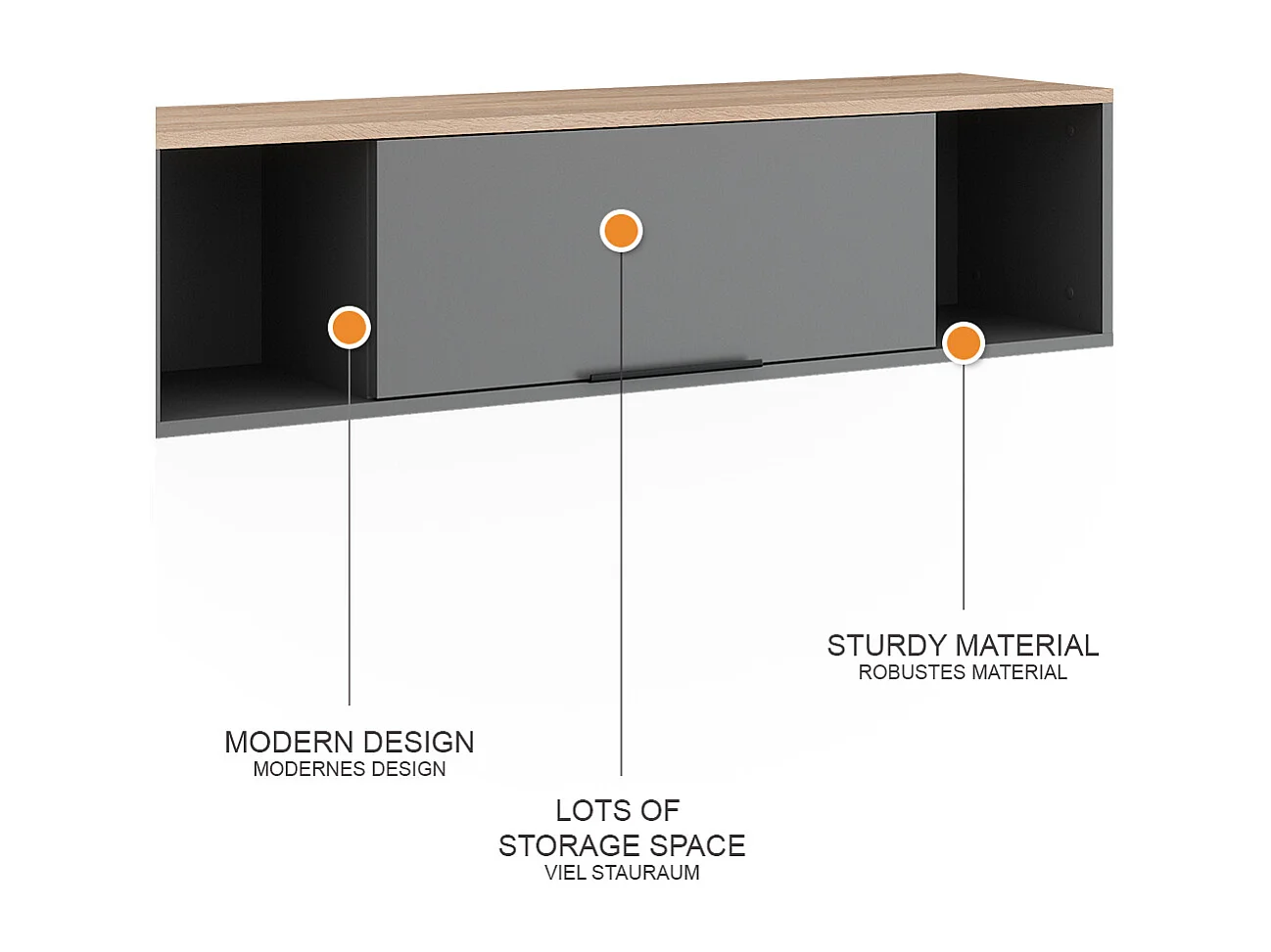 Étagère murale anthracite/sonoma 120x30x30 betti