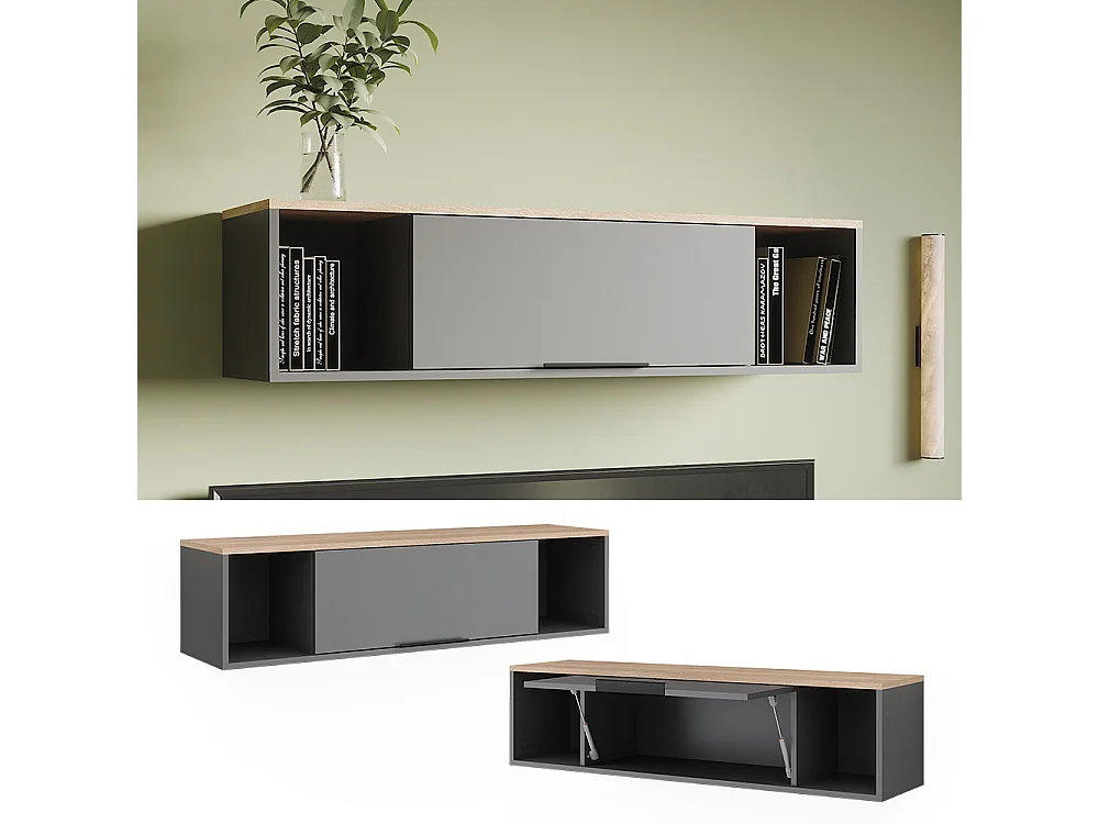 Étagère murale anthracite/sonoma 120x30x30 betti