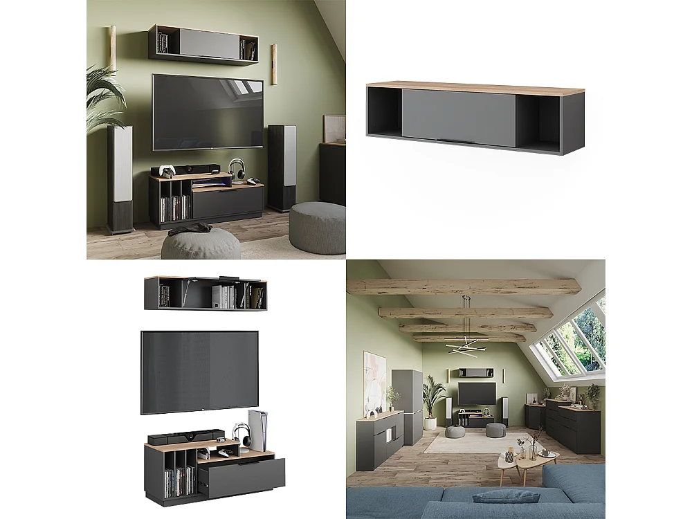 Étagère murale anthracite/sonoma 120x30x30 betti
