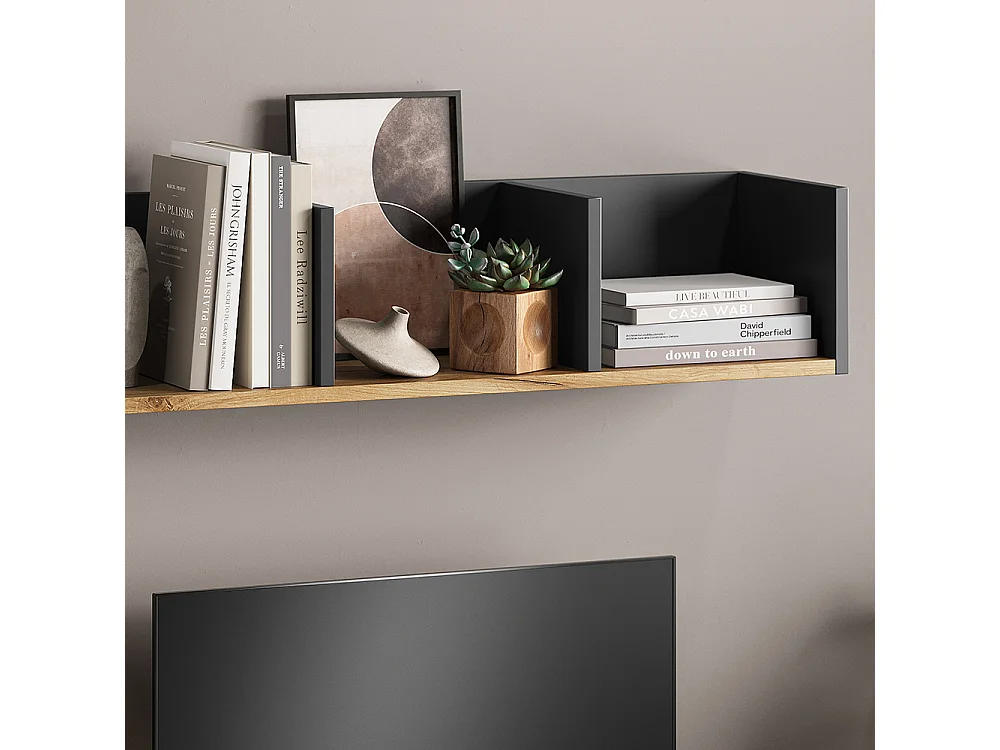 Étagère murale anthracite/chêne doré 90x24x20 tomy