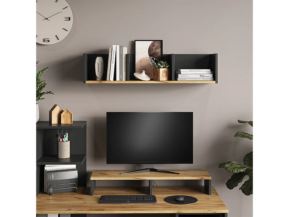 Étagère murale anthracite/chêne doré 90x24x20 tomy