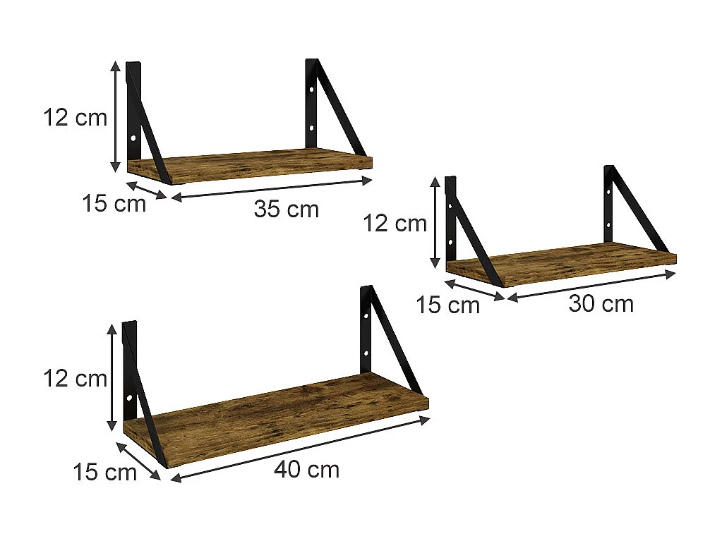 Étagère murale chêne rustique 40x15x12 fyrk