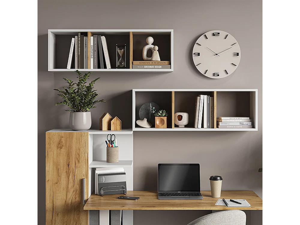 Estantería de pared roble blanco/dorado 90x22x30 tomy