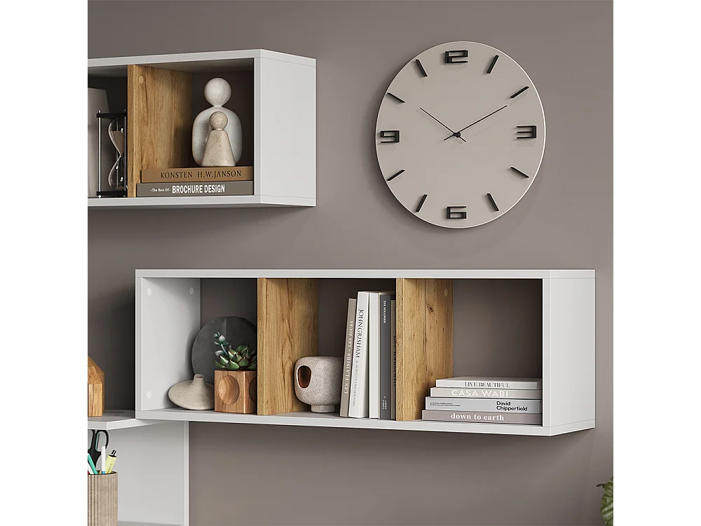 Estantería de pared roble blanco/dorado 90x22x30 tomy