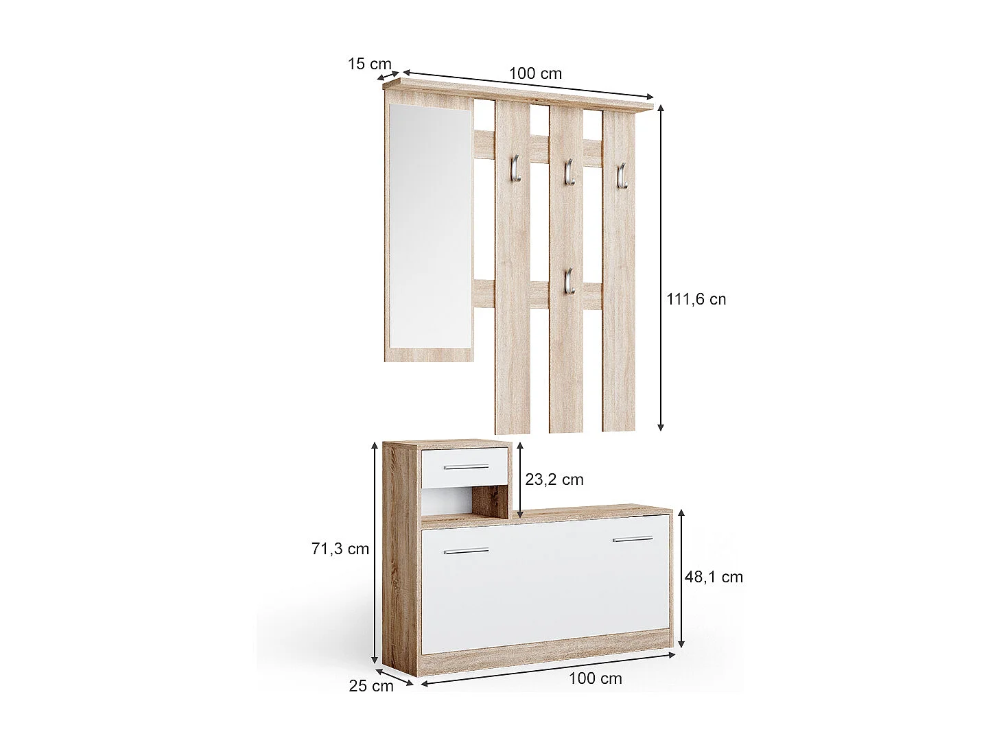Armadio da ingresso bianco/sonoma 25x100x191 billy