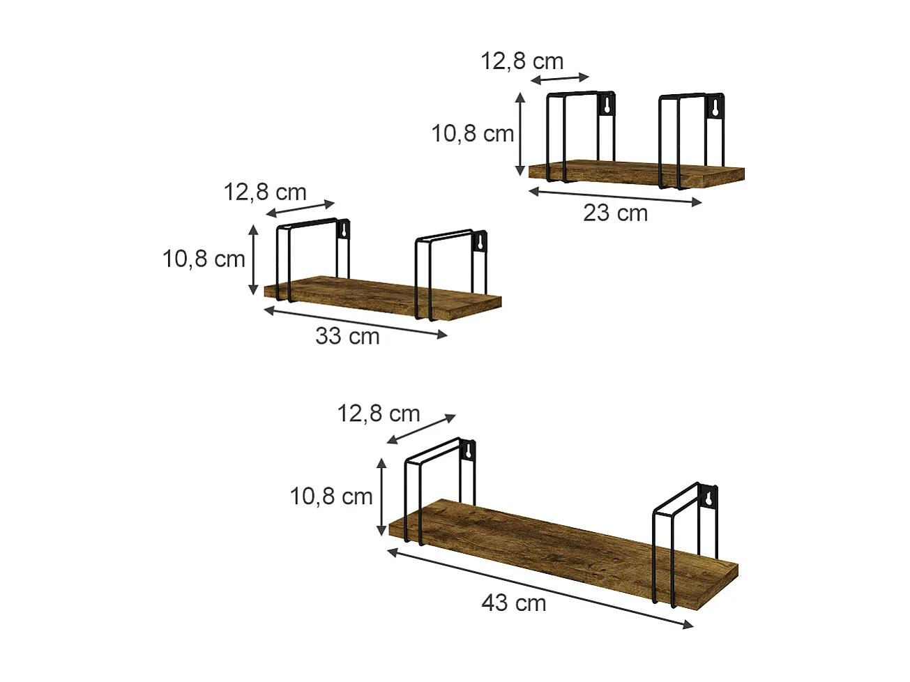Étagère murale bois antique 43x12.8x10.8 fyrk
