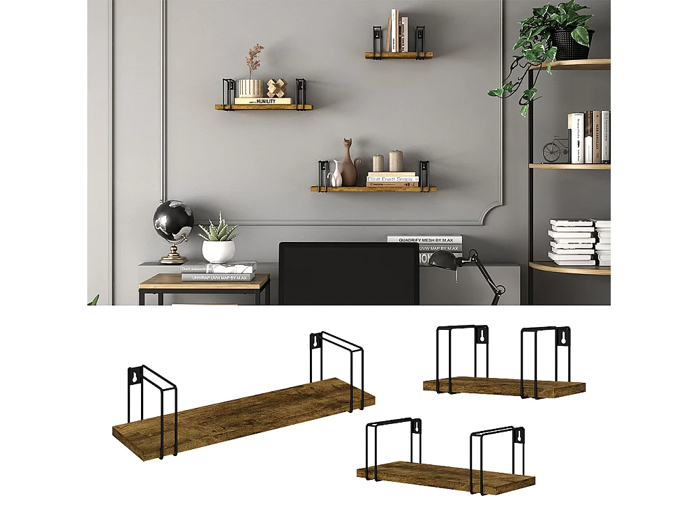 Étagère murale bois antique 43x12.8x10.8 fyrk