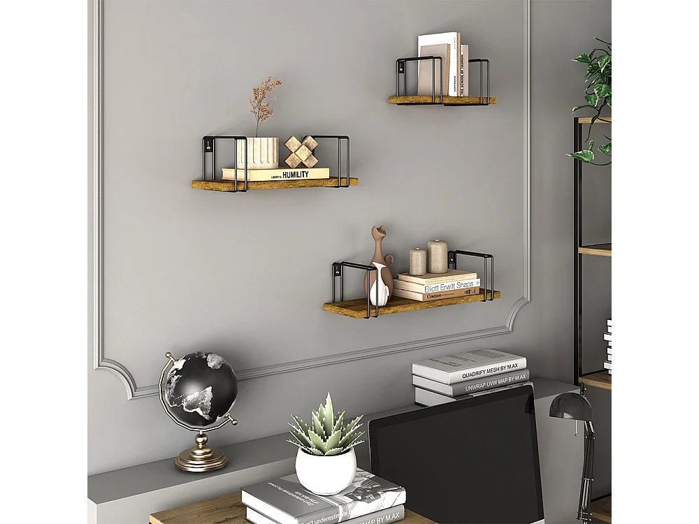 Étagère murale bois antique 43x12.8x10.8 fyrk