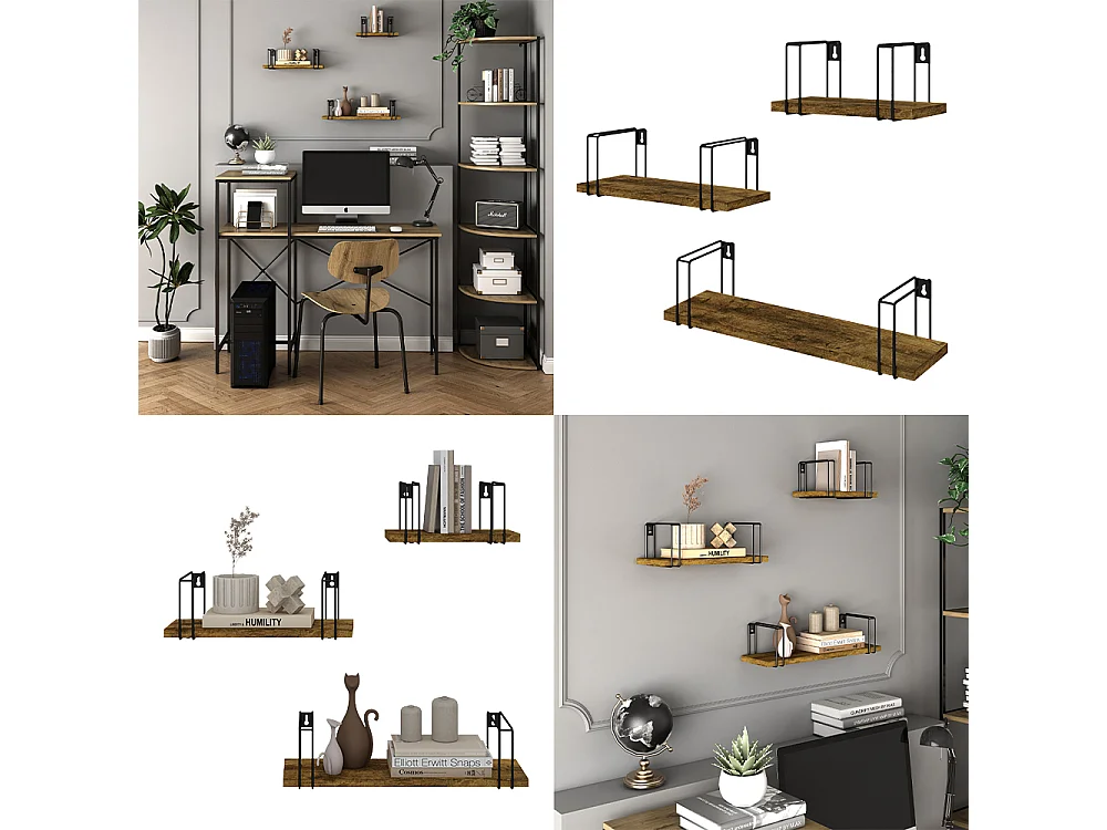 Étagère murale bois antique 43x12.8x10.8 fyrk