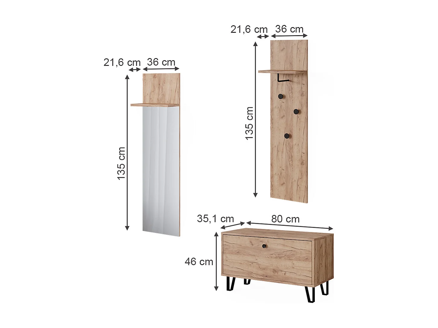 Juego de armario roble dorado 36x21.6x135 siri