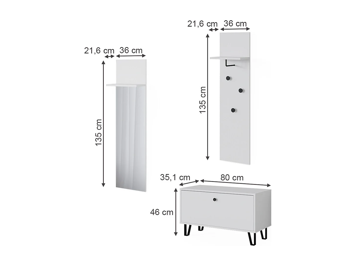 Ensemble vestiaire blanc 36x21.6x135 siri