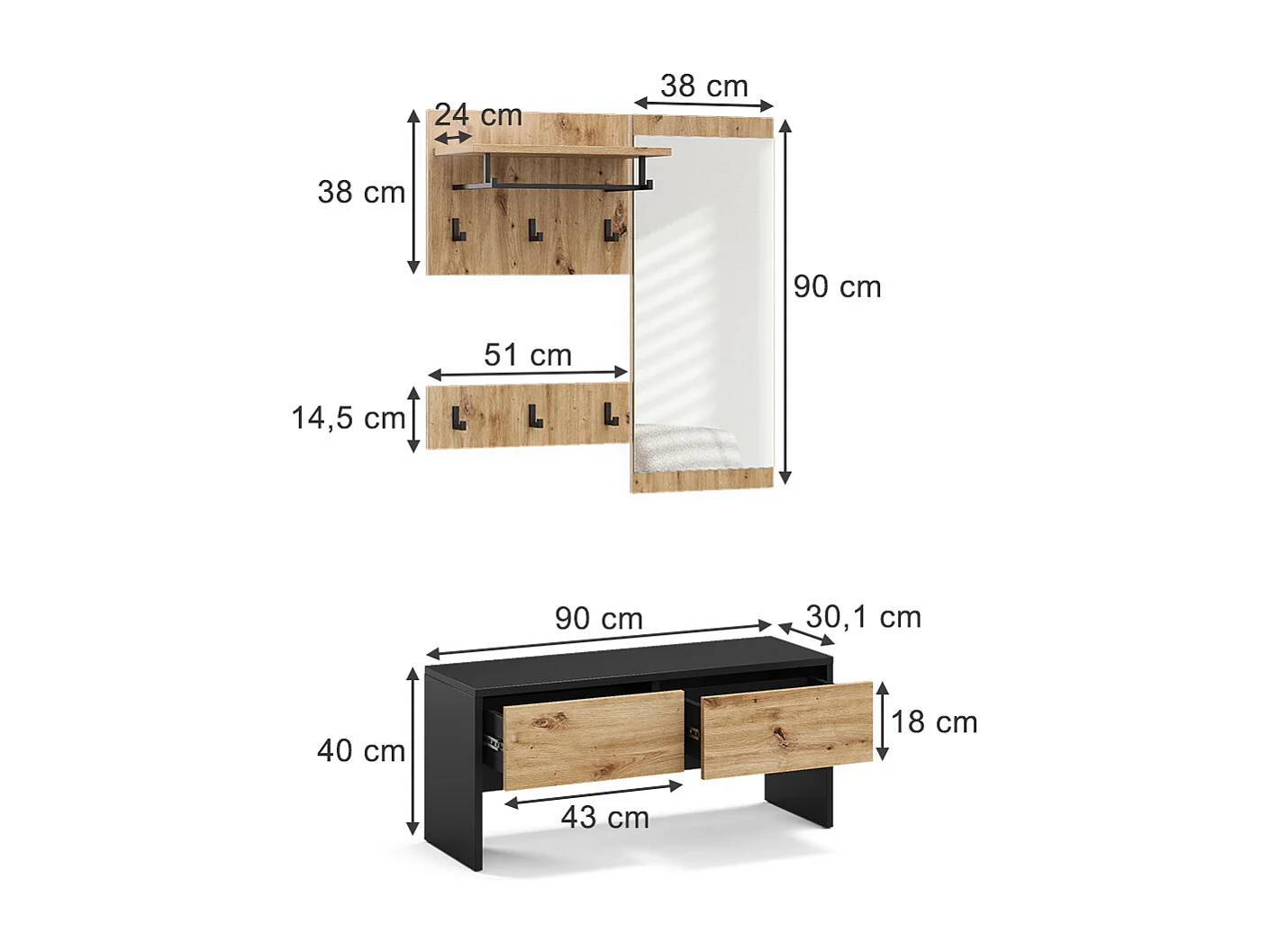 Garderobe anthrazit/artisan 90x30.1x40 selena