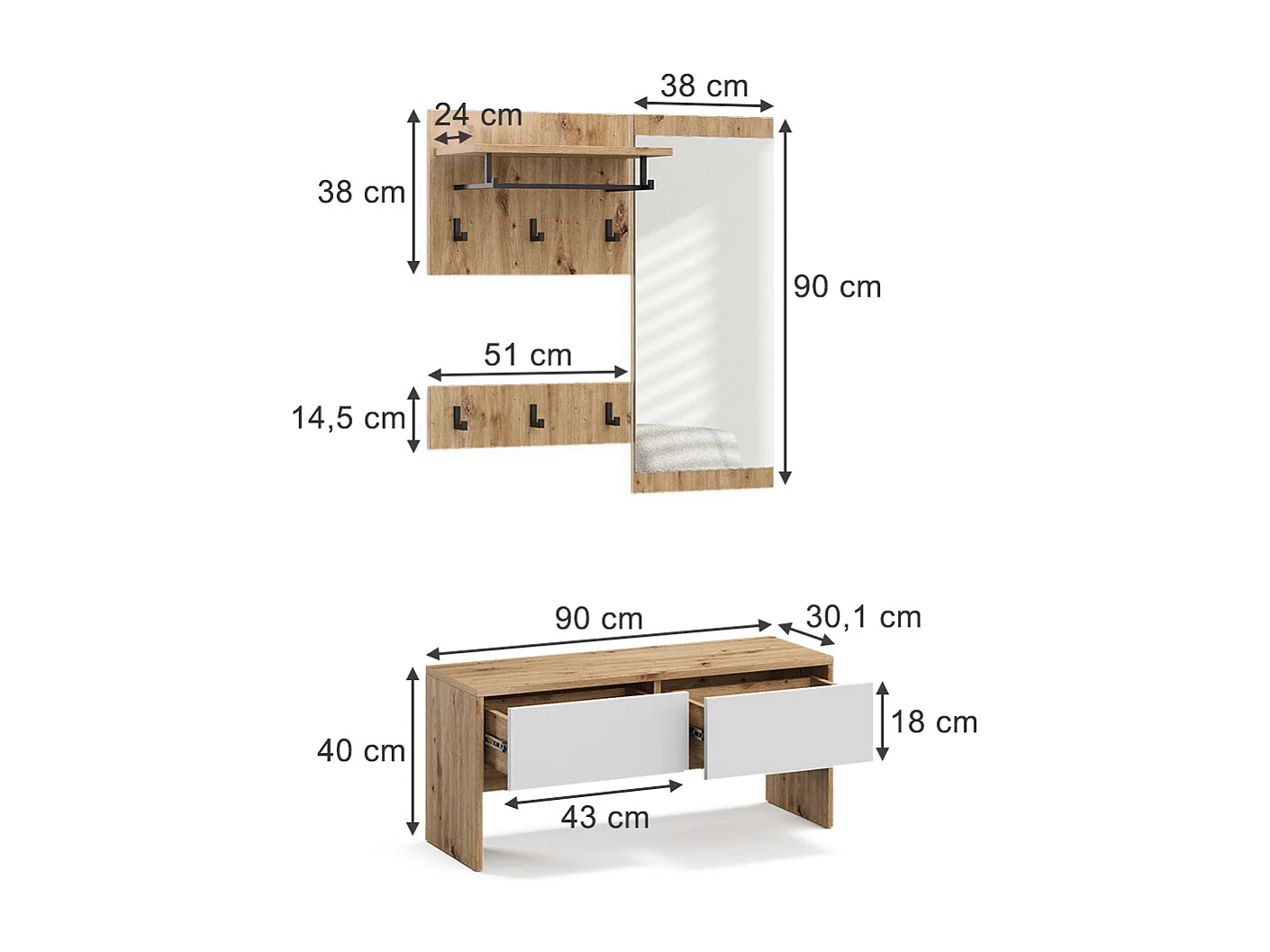 Armadio da ingresso bianco/artisan 90x30.1x40 selena