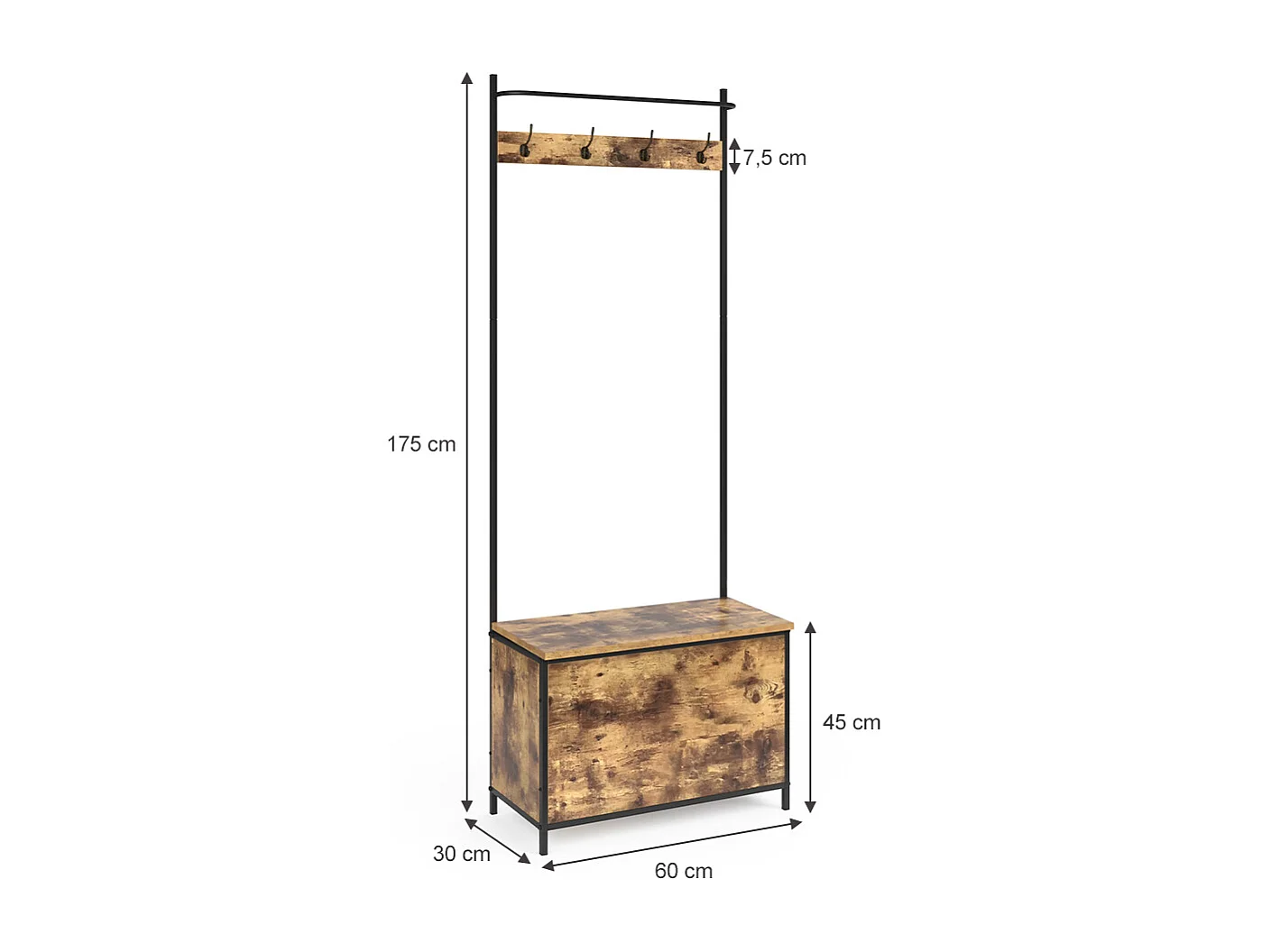 Vestiaire chêne rustique 65x30x175 fyrk