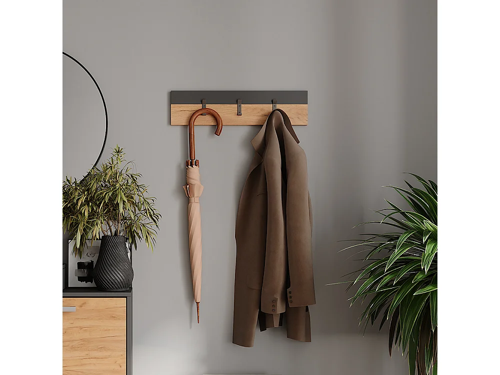 Portemanteau mural anthracite/chêne doré 60x1.6x15 orlando
