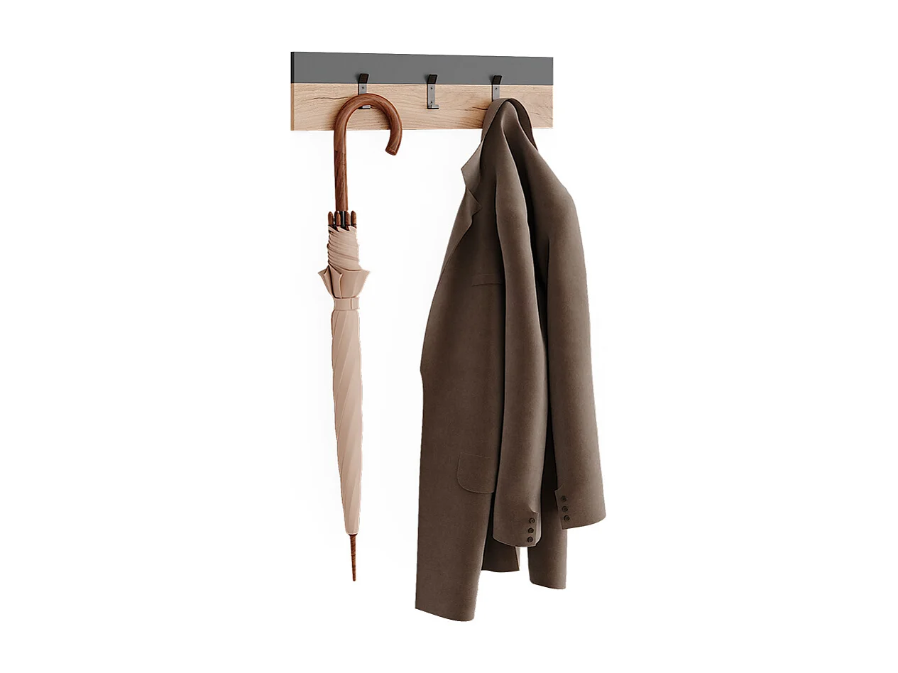 Portemanteau mural anthracite/chêne doré 60x1.6x15 orlando