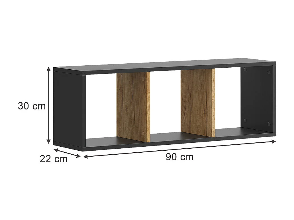 Étagère murale anthracite/chêne doré 90x22x30 tomy