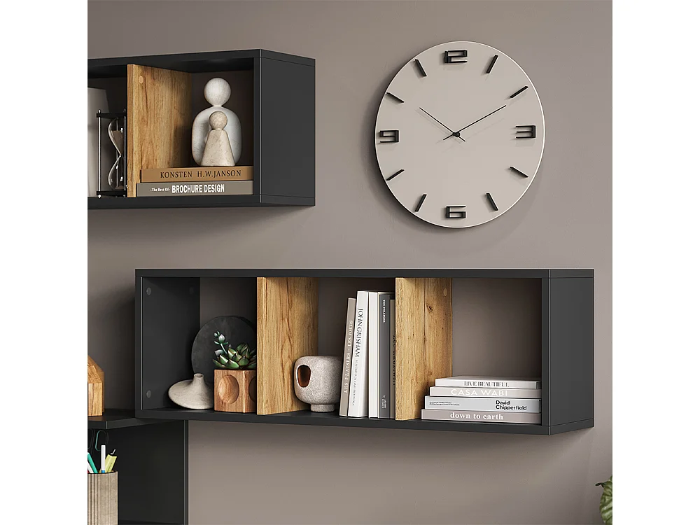 Étagère murale anthracite/chêne doré 90x22x30 tomy