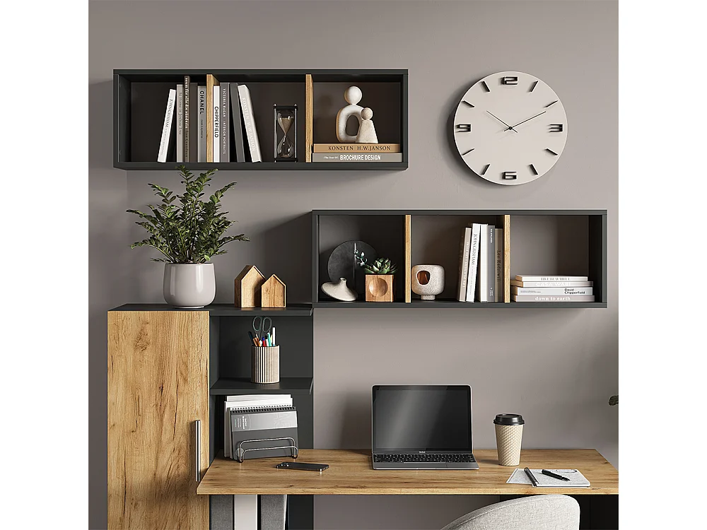 Étagère murale anthracite/chêne doré 90x22x30 tomy