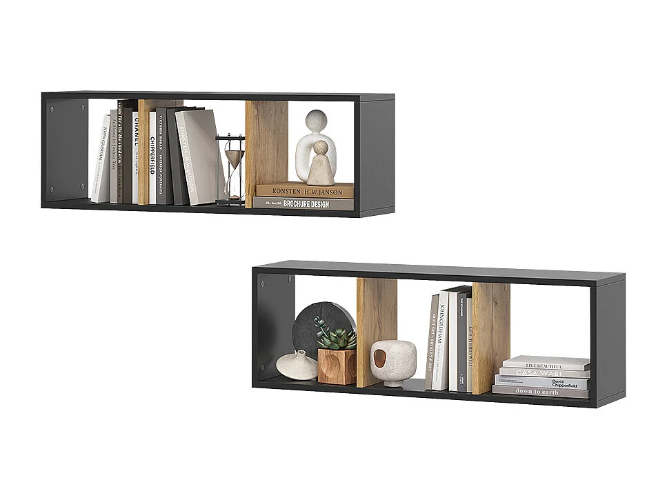 Étagère murale anthracite/chêne doré 90x22x30 tomy