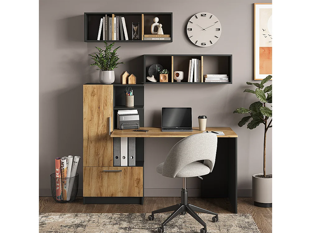 Étagère murale anthracite/chêne doré 90x22x30 tomy