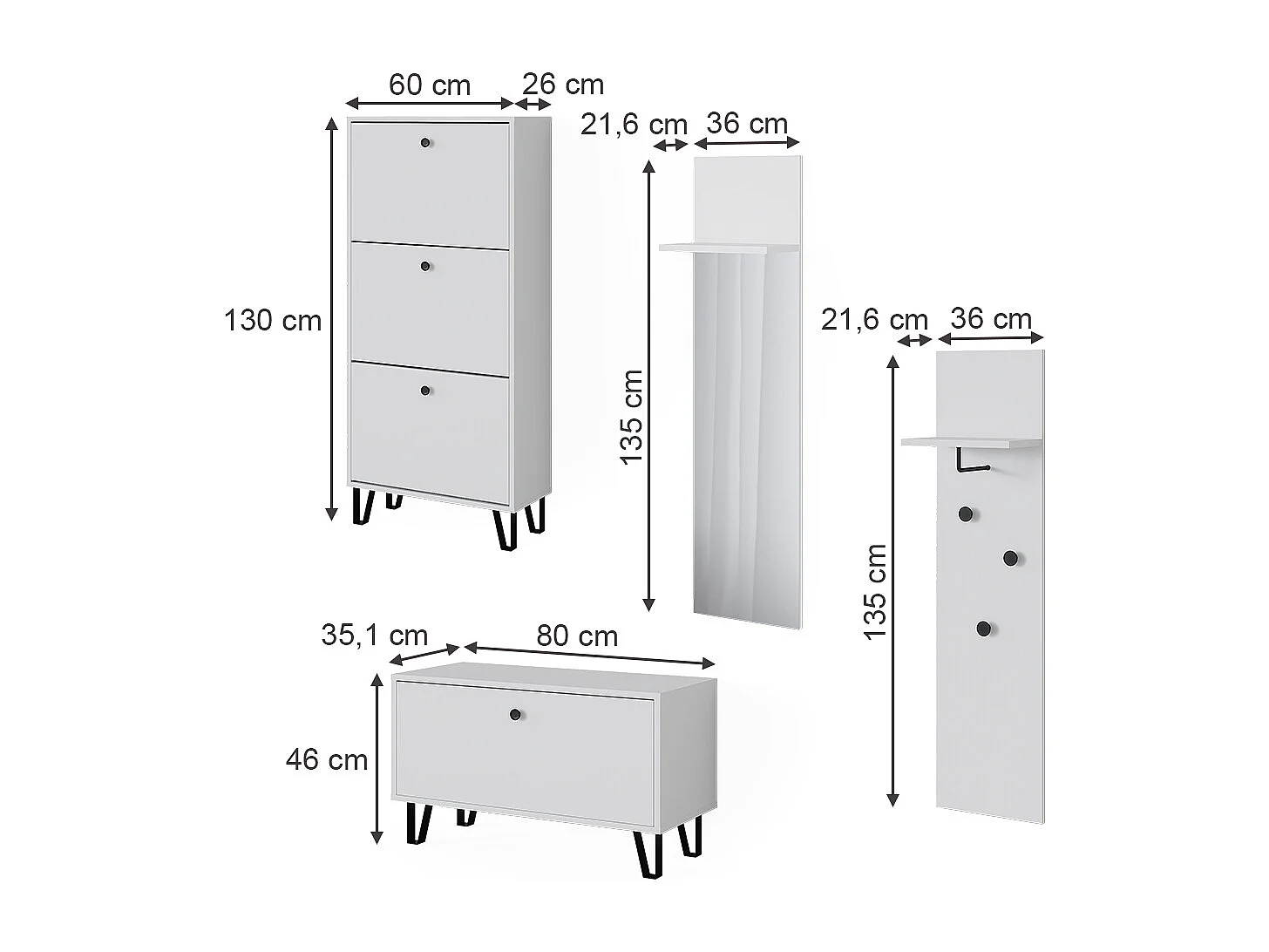 Set guardaroba  bianco 36x21.6x135 siri