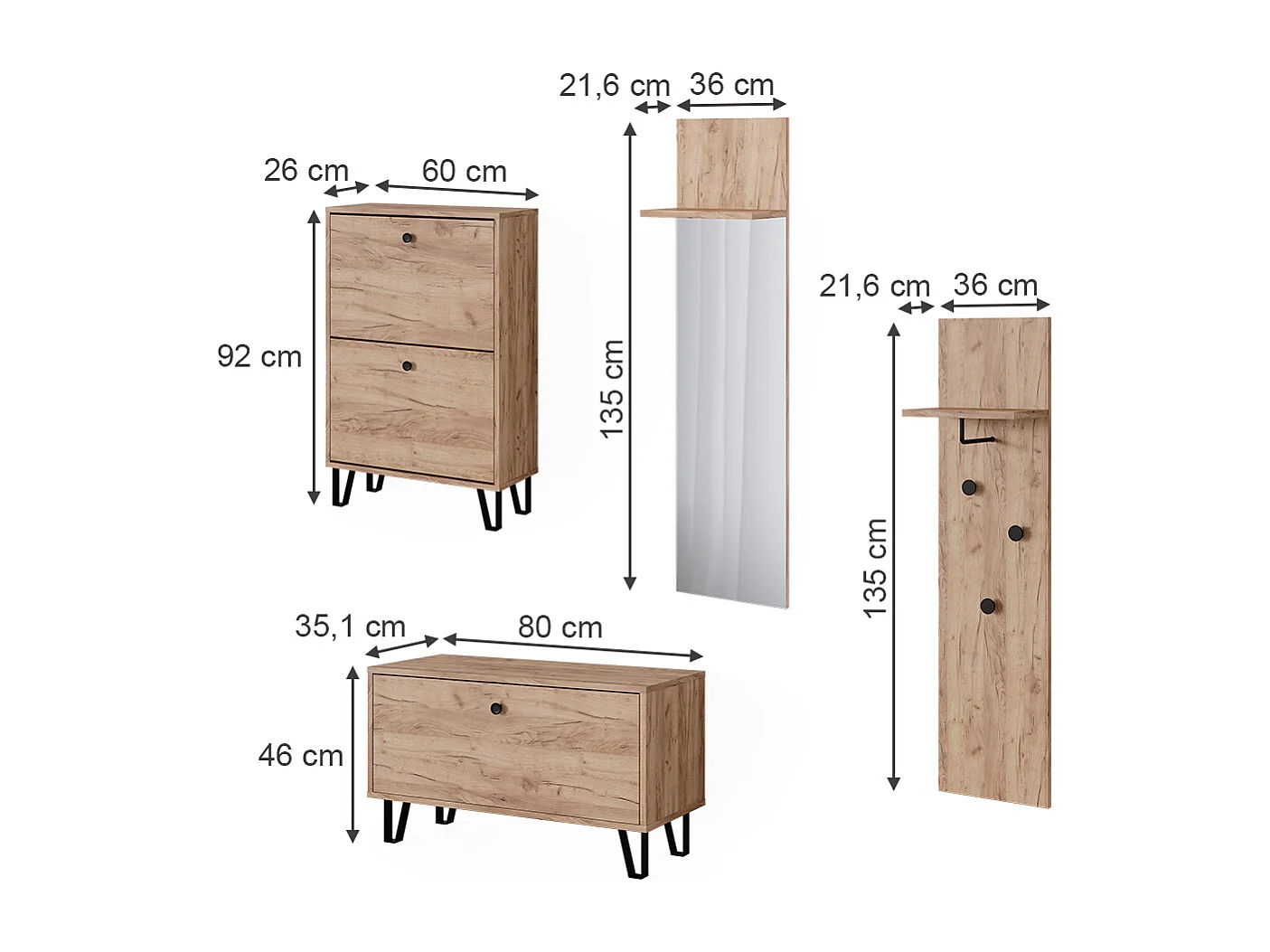 Set guardaroba  quercia dorata 36x21.6x135 siri