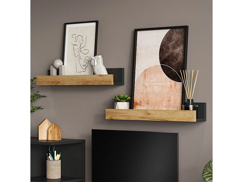 Étagère murale anthracite/chêne doré 60x12x10 tomy