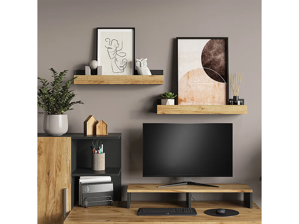 Étagère murale anthracite/chêne doré 60x12x10 tomy