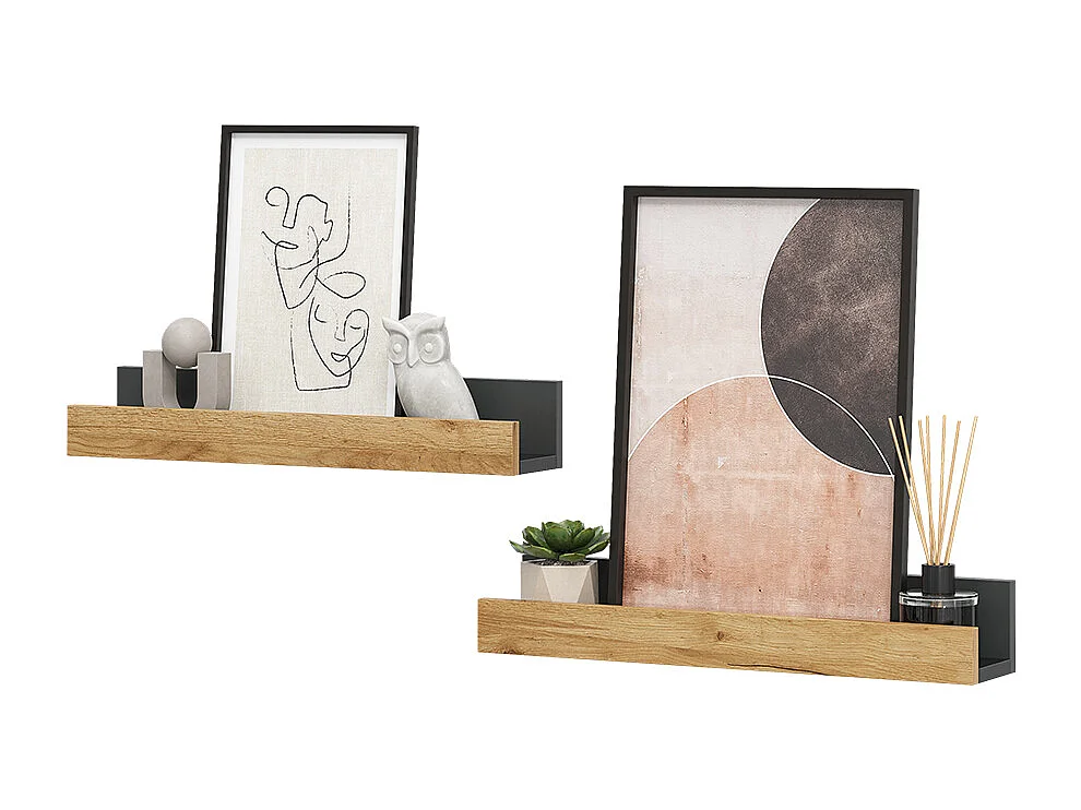 Étagère murale anthracite/chêne doré 60x12x10 tomy