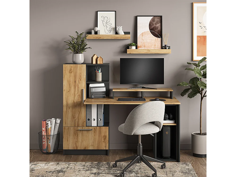 Étagère murale anthracite/chêne doré 60x12x10 tomy