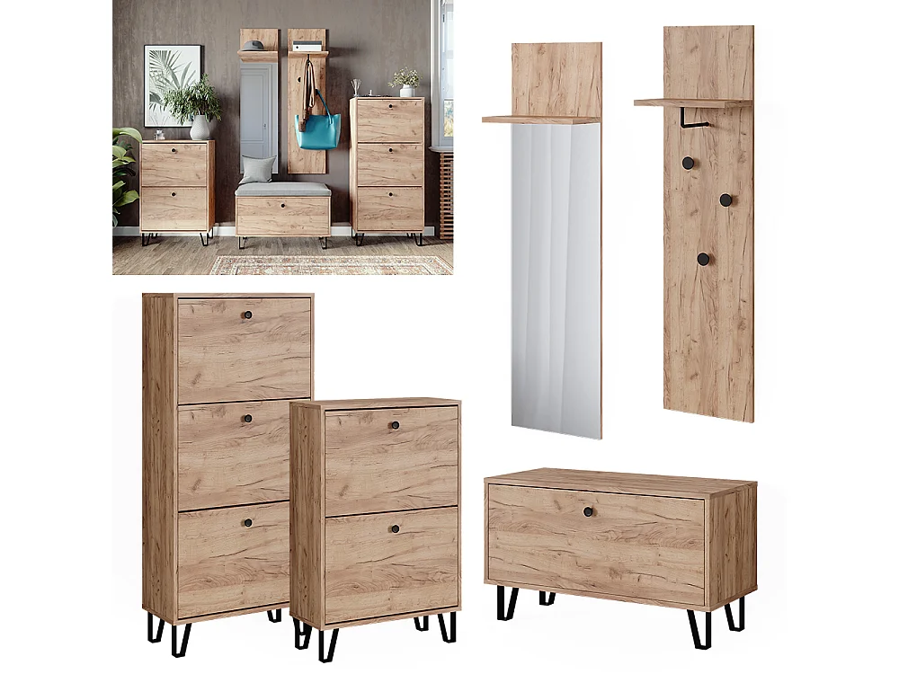 set de vestiaire chêne de force doré 36x21.6x135 siri