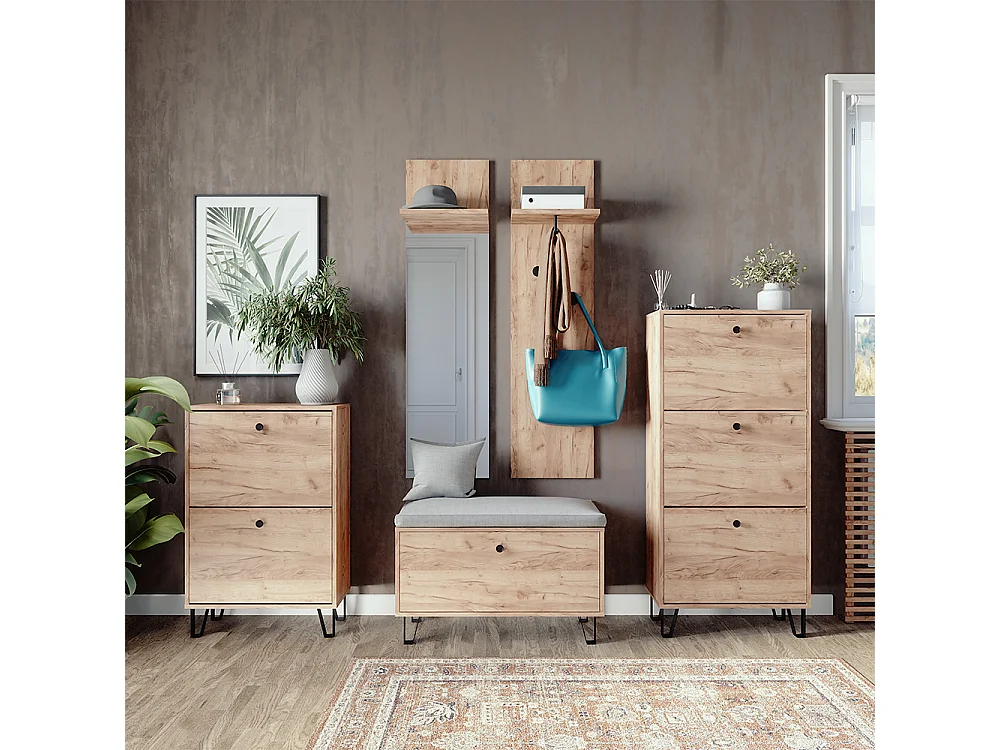 set de vestiaire chêne de force doré 36x21.6x135 siri