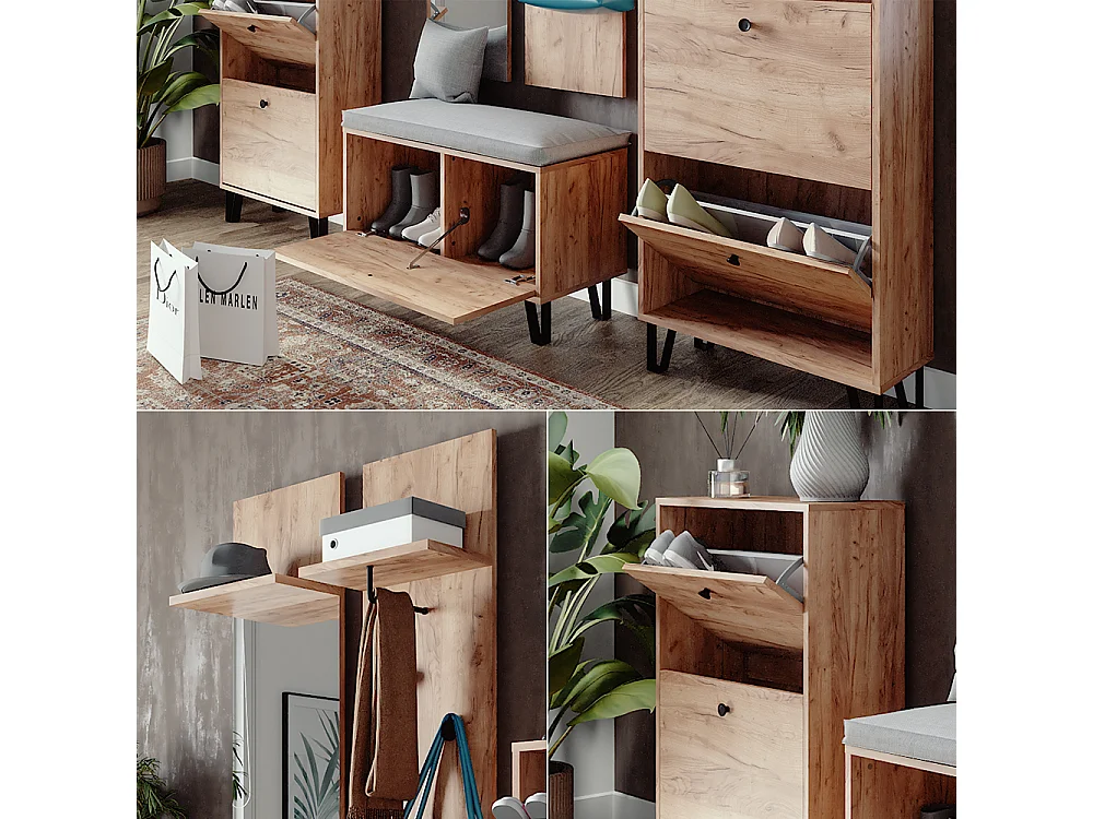 set de vestiaire chêne de force doré 36x21.6x135 siri