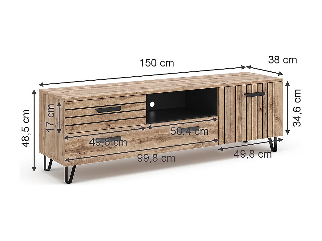 Meuble tv chêne 150x38x48.5 amber