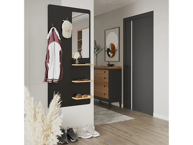 Portemanteau mural noir/chêne 70x15x150 jochen