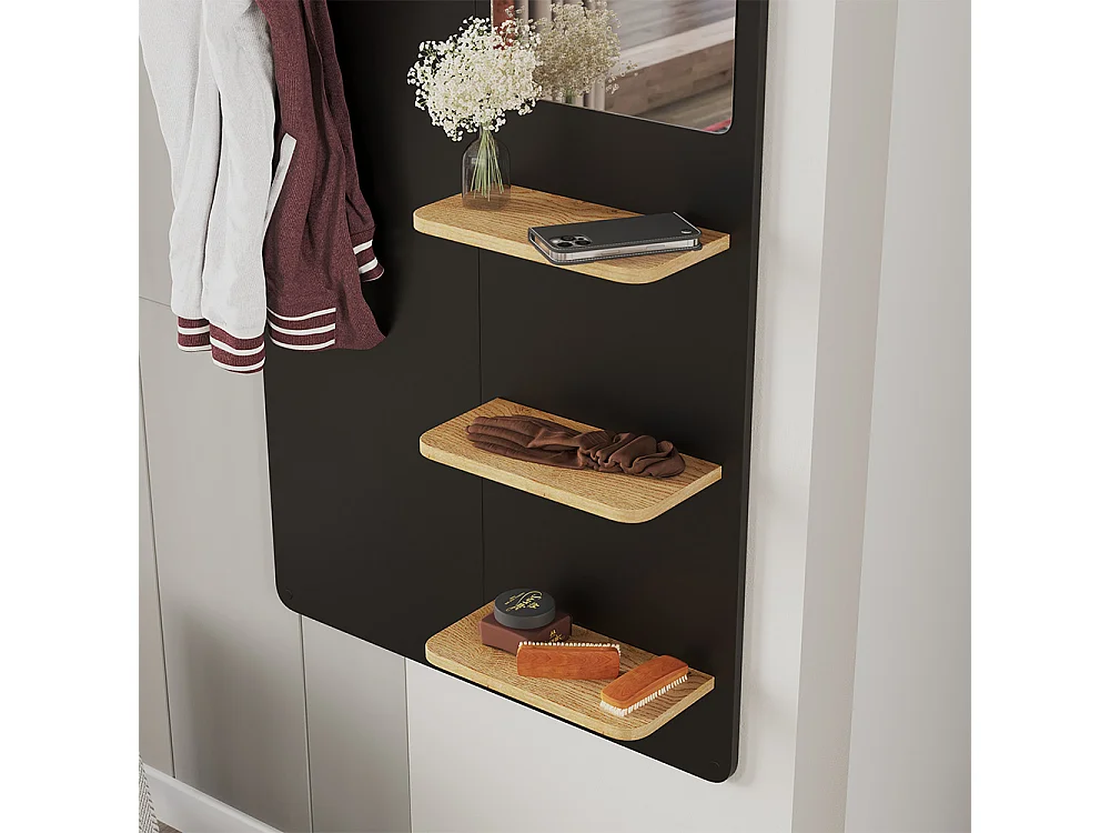 Portemanteau mural noir/chêne 70x15x150 jochen