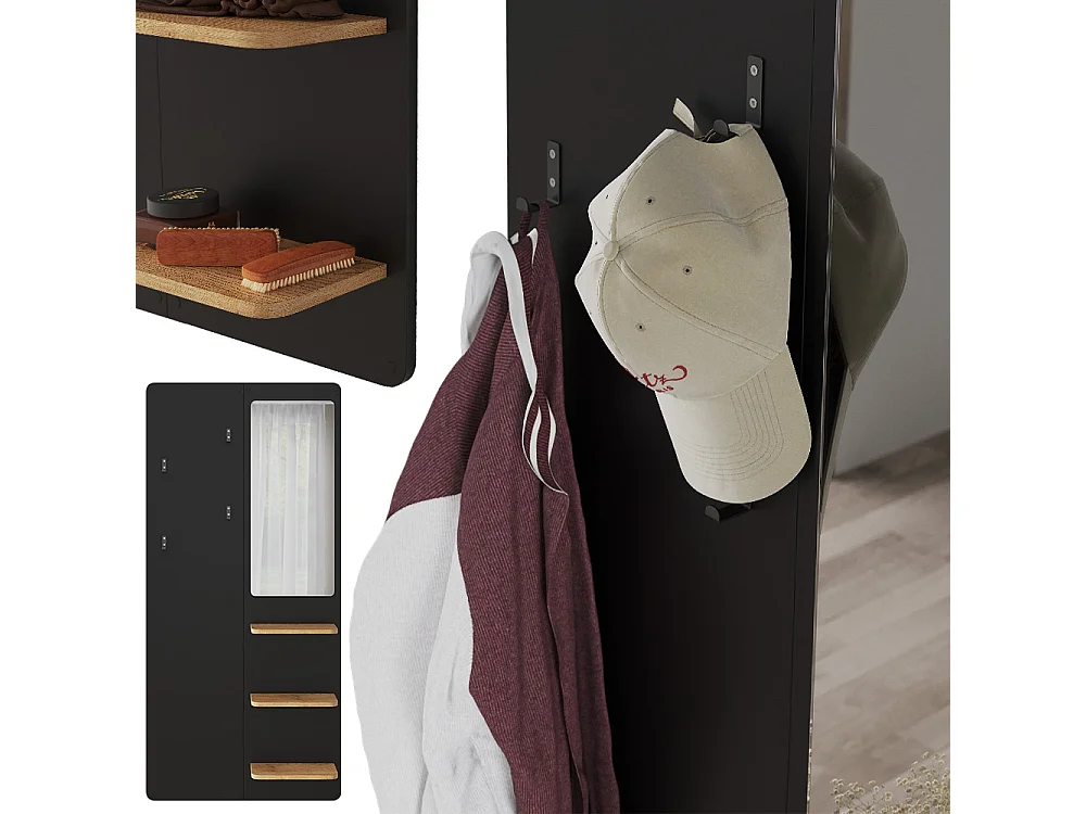 Portemanteau mural noir/chêne 70x15x150 jochen