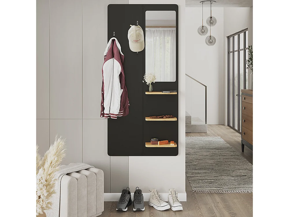 Portemanteau mural noir/chêne 70x15x150 jochen