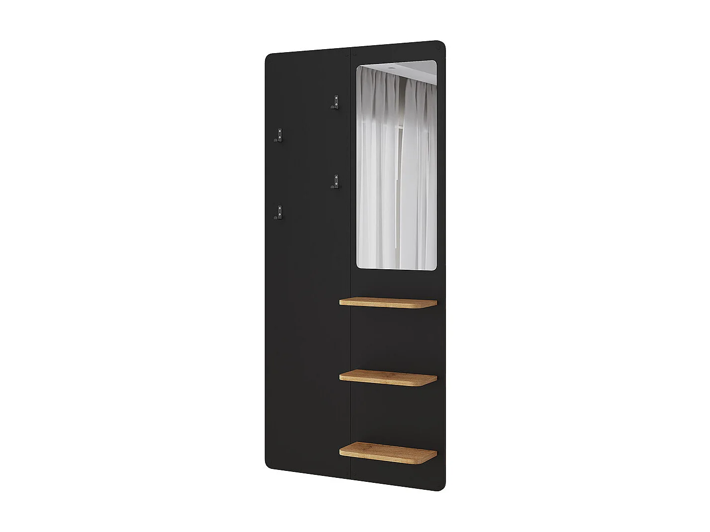Portemanteau mural noir/chêne 70x15x150 jochen