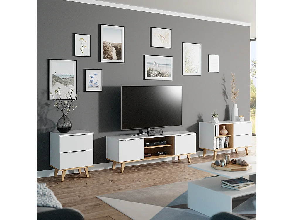 Meuble tv blanc 138x40x49 nautica